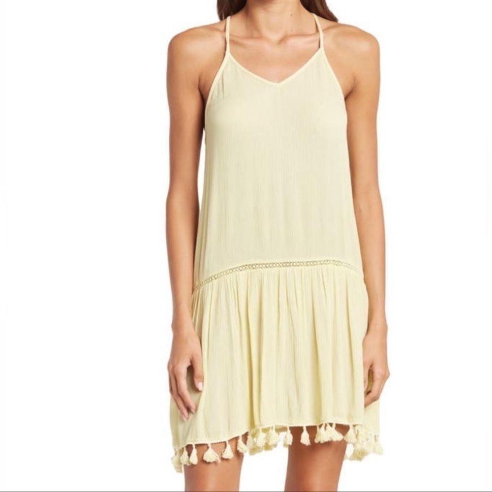 AREA Stars V-Neck Sleeveless Racerback Solid Tassel Trim Dress/Beach Cover-up